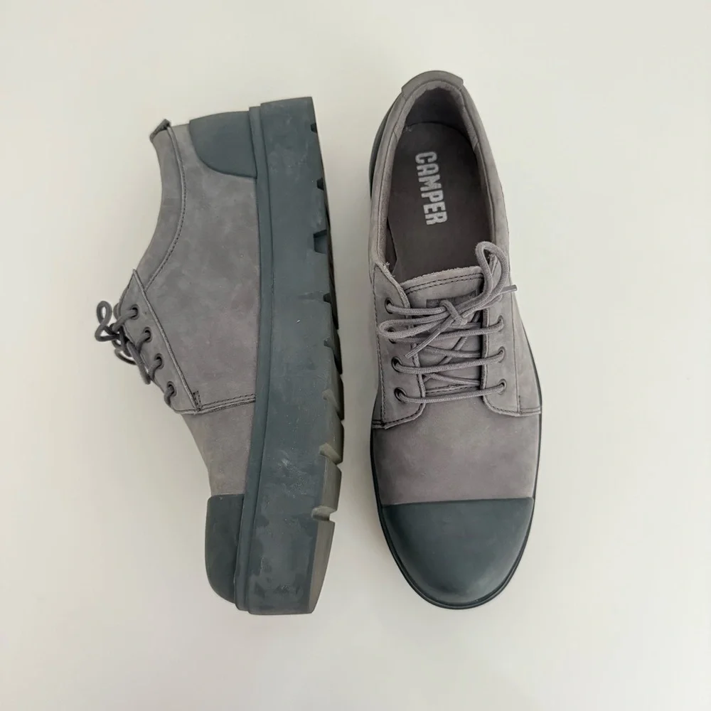 Camper Pix Gray Black Cap Toe Leather Oxford Shoes Women 39 Minimalist Comfort - Picture 4 of 7